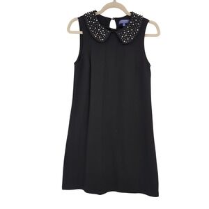 VTG Vivienne Tam Black Sleeveless Shift Dress Studded Pearl Peter Pan Collar XS